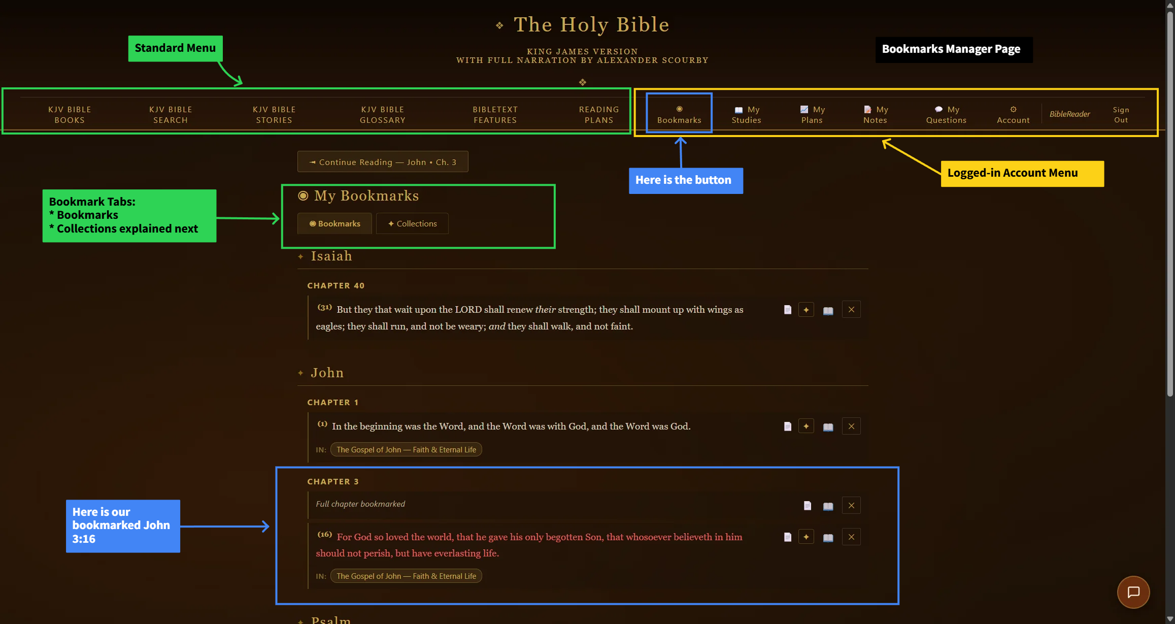 Página Mis Marcadores pestaña — acercamiento de esta herramienta