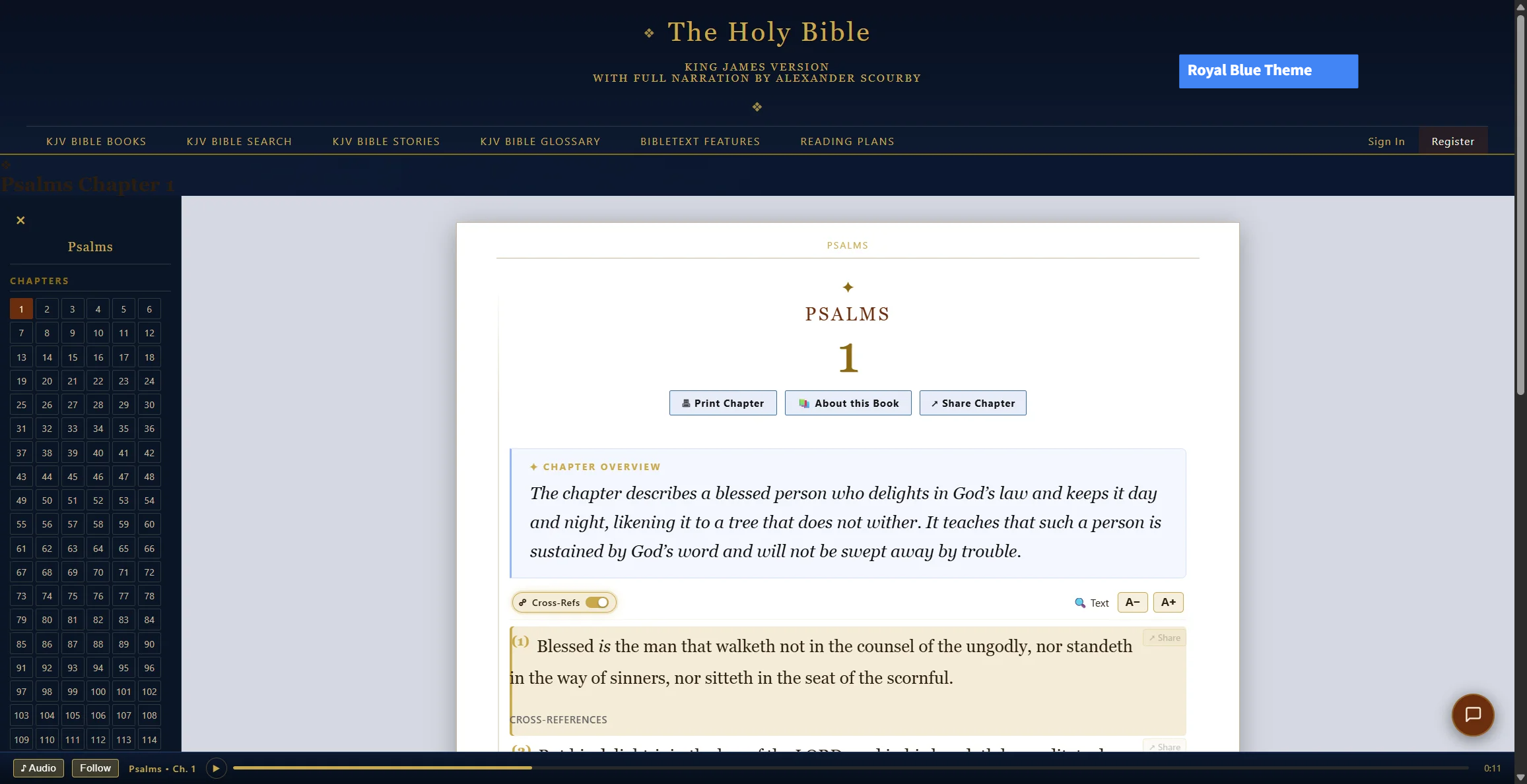 Azul Real tema — la página de lectura